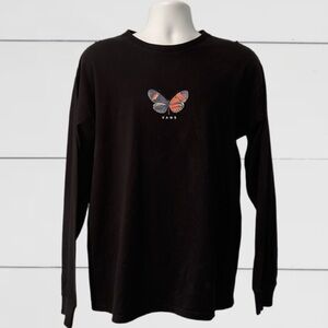 VANS - Long Sleeve Classic Fit Metamorphosis Butterfly Black Tee: Size - Large